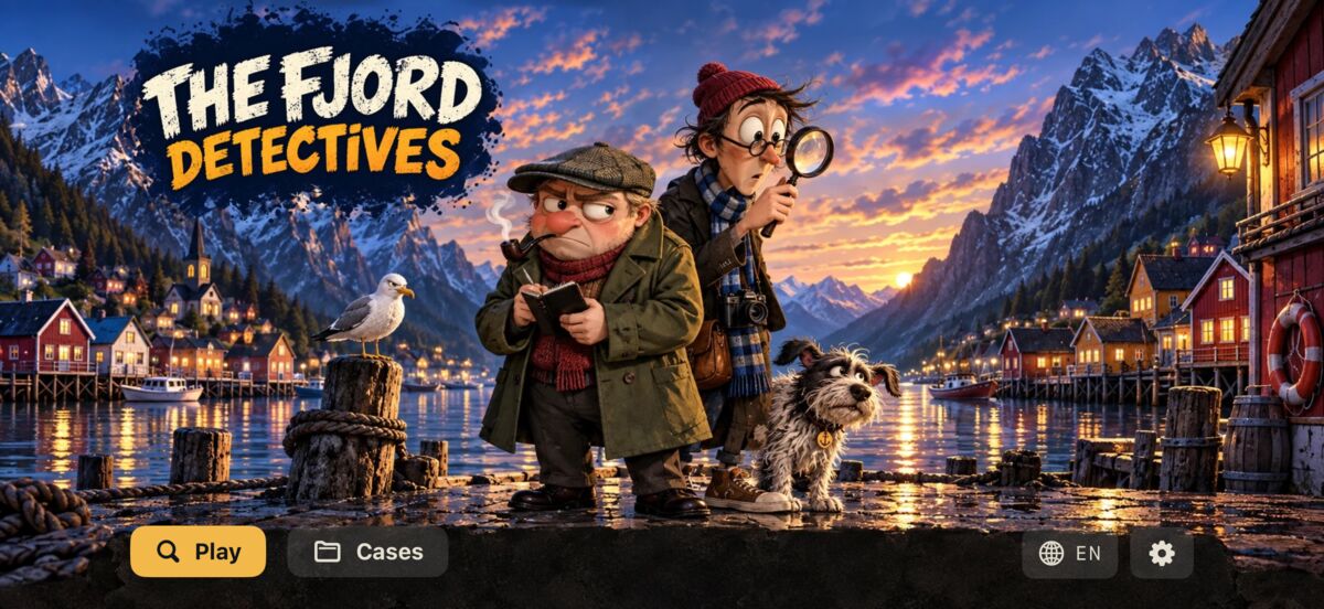 Home screen: Bjørn, Leif and Turbo on the quay