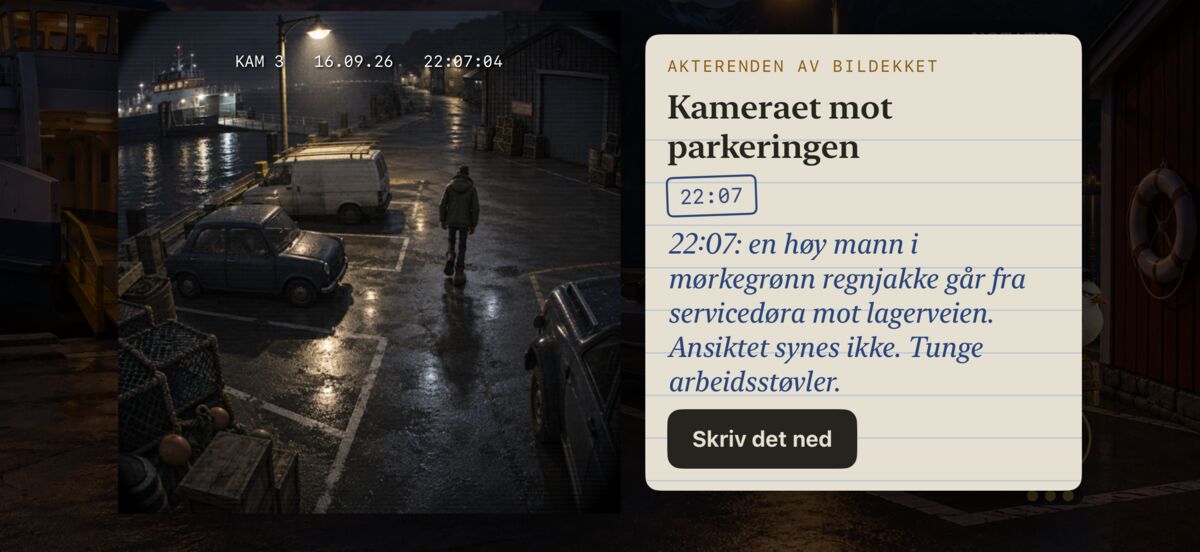 Et spor: kameraet mot parkeringen